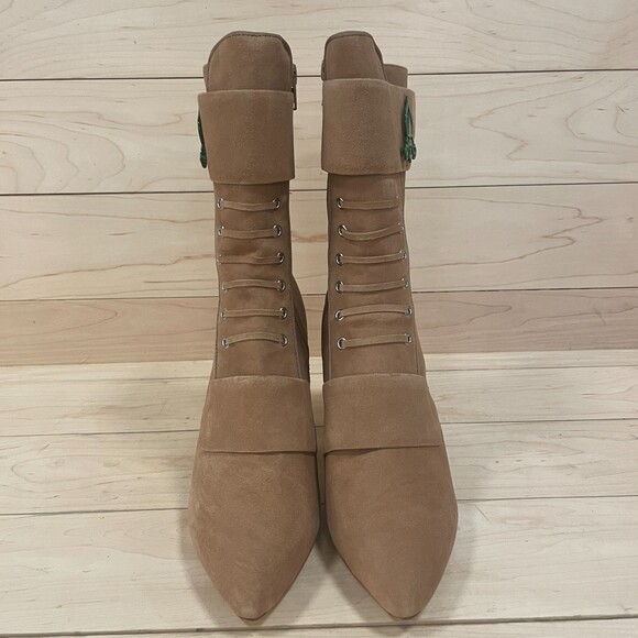 Michaela V Marta Suede Pointed Toe Heeled Boots Tan 38 EU - Picture 4 of 9